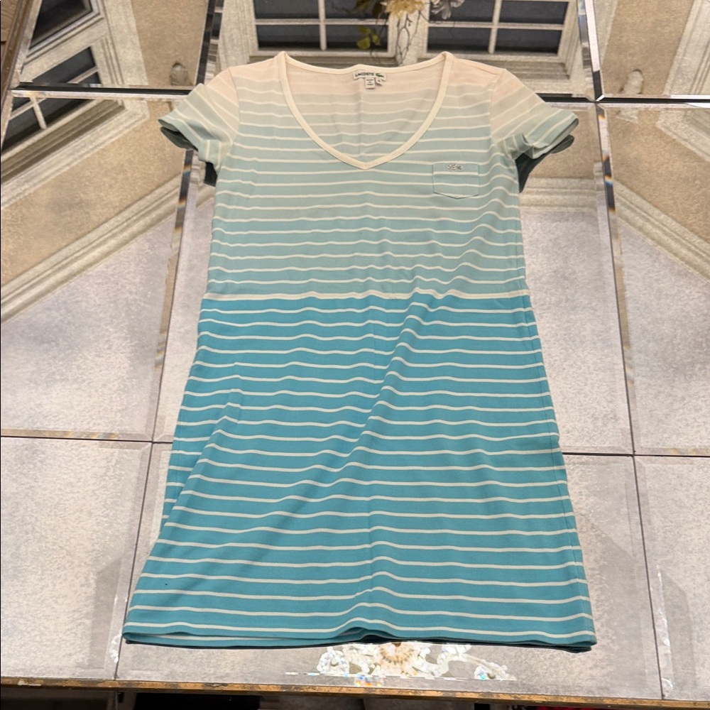 Lacoste Cream and Teal Striped Dress